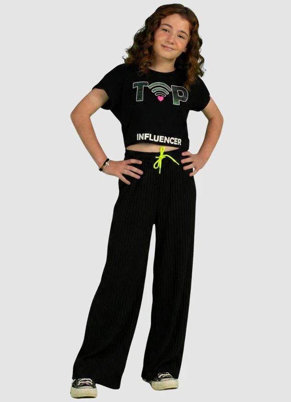 Turminha - Calça Wide Leg Ribana Preto 2