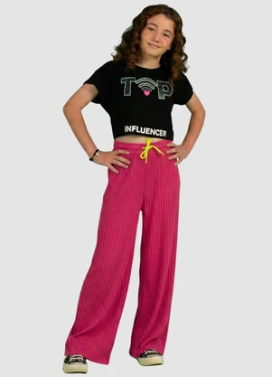 Turminha - Calça Wide Leg Ribana Rosa - TURMINHA