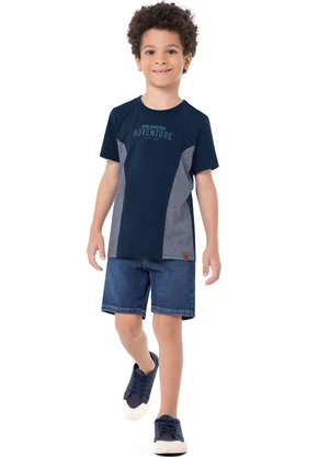 Carinhoso - Camiseta Azul Marinho a Fio a Fio Menino - CARINHOSO