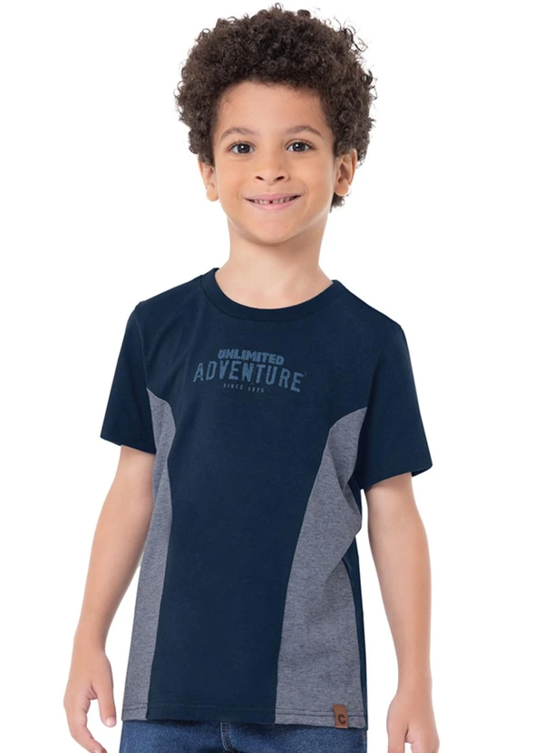 Carinhoso - Camiseta Azul Marinho a Fio a Fio Menino