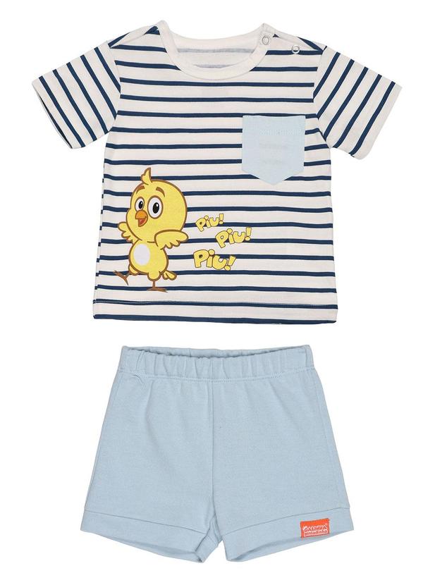 Galinha Pintadinha - Camiseta em Meia Malha Short Moletinho Azul