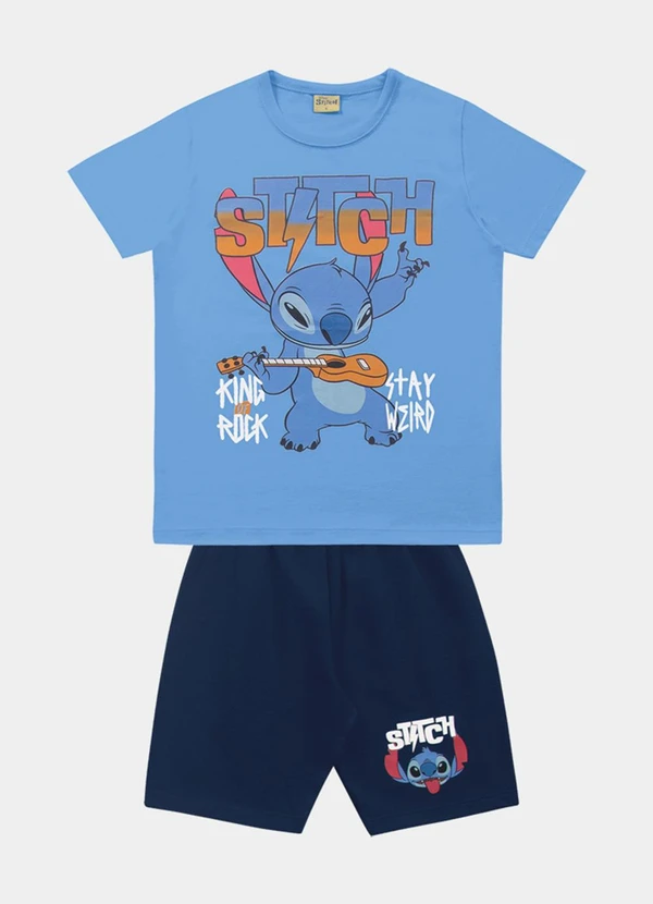 Fakini Kids - Cj.Camiseta/Bermuda Lilo & Stitch Azul