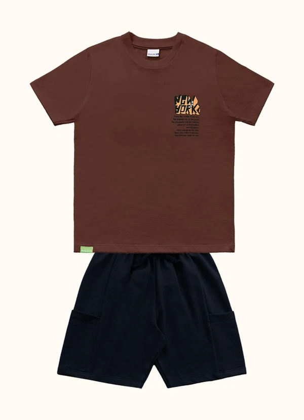 Fakini Kids - Cj.Camiseta/Bermuda Marrom