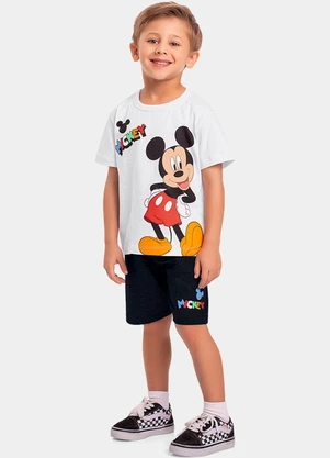 Fakini Kids - Cj.Camiseta/Bermuda Mickey Branco - FAKINI KIDS