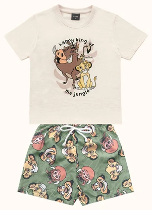 Fakini Kids - Cj.Camiseta/Bermuda Rei Leao Bege - FAKINI KIDS