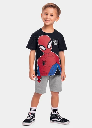 Fakini Kids - Cj.Camiseta/Bermuda Spider-Man Preto - FAKINI KIDS