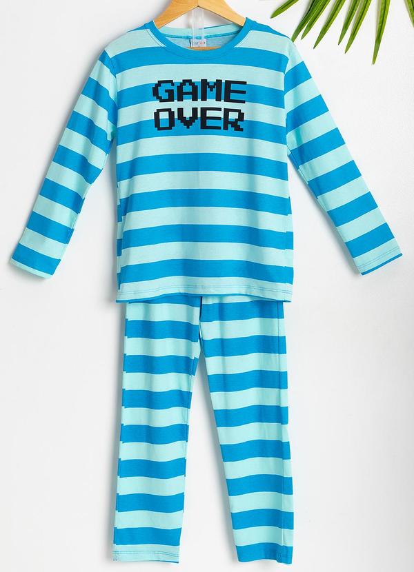Fakini Kids - Cj.Pijama Camiseta M/Longa/Calça Azul