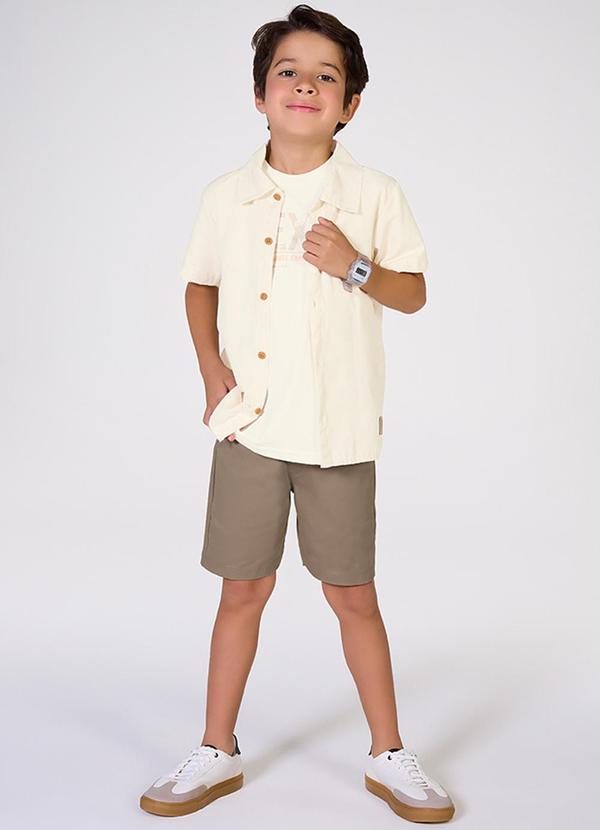 Kiko e Kika - Conjunto Camisa, Camiseta e Bermuda Bege