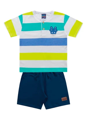 Outlet - Conjunto Camiseta e Bermuda Azul - OUTLET