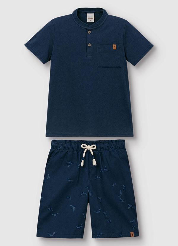 Carinhoso - Conjunto Aves Maquinetado Azul Marinho