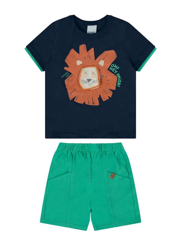 Malwee Kids - Conjunto Azul Marinho Leão com Aplique Menino