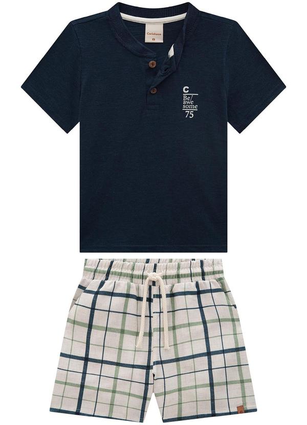 Carinhoso - Conjunto Azul Marinho Xadrez com Linho Menino