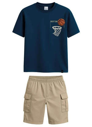 Malwee Kids - Conjunto Basquete com Bordado Azul Marinho - MALWEE KIDS