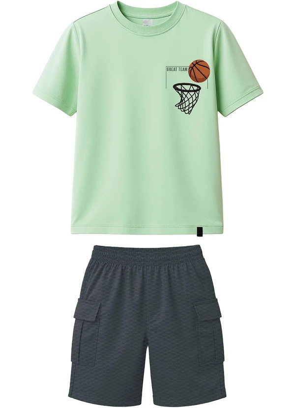 Malwee Kids - Conjunto Basquete com Bordado Verde Pastel