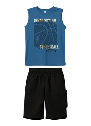 Malwee Kids - Conjunto Basquete com Moletinho Azul Pastel - MALWEE KIDS