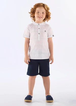 Up Baby - Conjunto Bata Xadrez Bermuda Branco - UP BABY