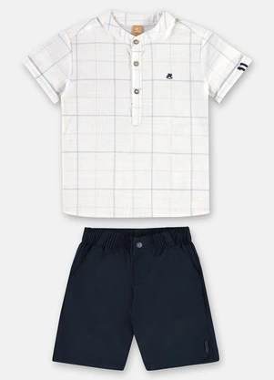 Up Baby - Conjunto Bata Xadrez Bermuda Branco - UP BABY