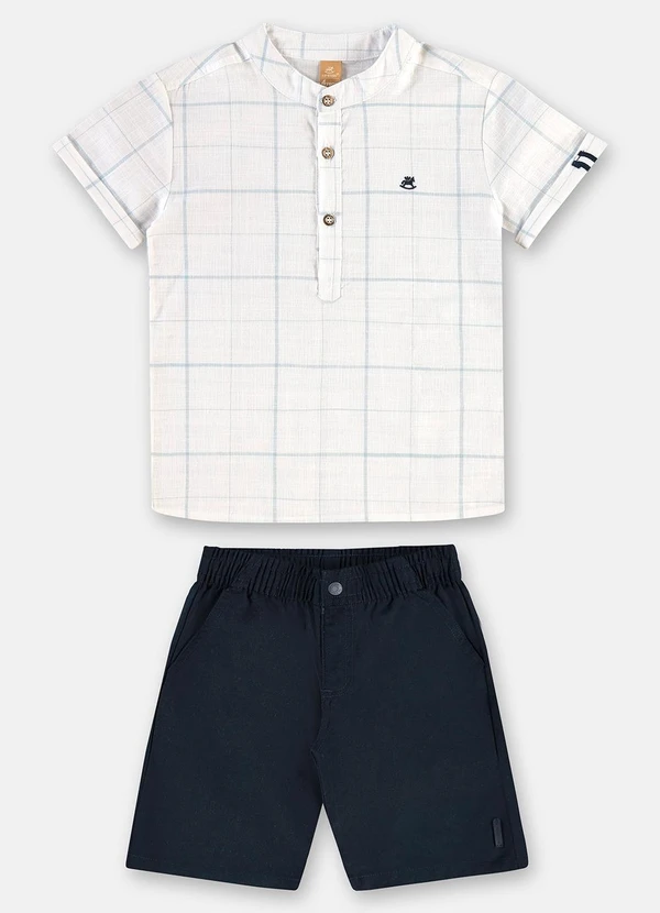 Up Baby - Conjunto Bata Xadrez Bermuda Branco 2