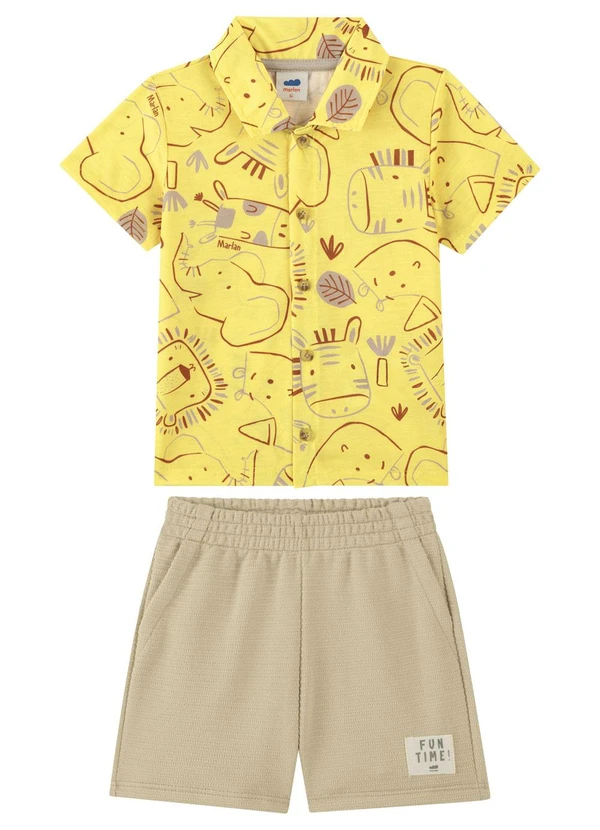 Marlan - Conjunto Bebê Bermuda e Camisa Estampada Amarelo