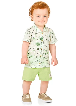 Marlan - Conjunto Bebê Bermuda e Camisa Estampada Bege - MARLAN