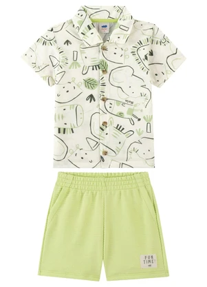 Marlan - Conjunto Bebê Bermuda e Camisa Estampada Bege - MARLAN