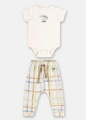Up Baby - Conjunto Bebê Body e Calça Xadrez Branco - UP BABY