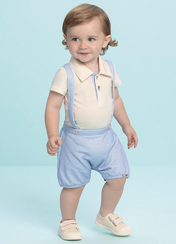 Ioluig - Conjunto Bebê Body e Jardineira Bee Honey Bege