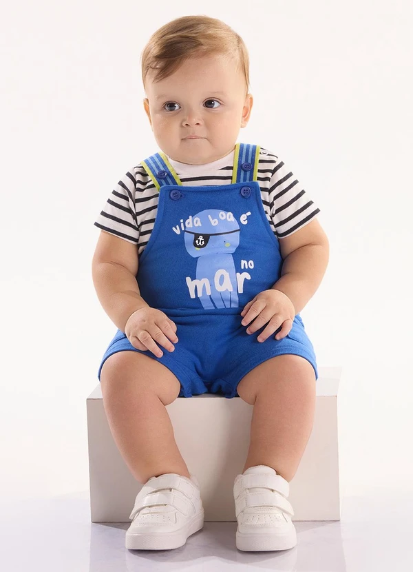 Três e Já - Conjunto Bebê Body e Jardineira Branco