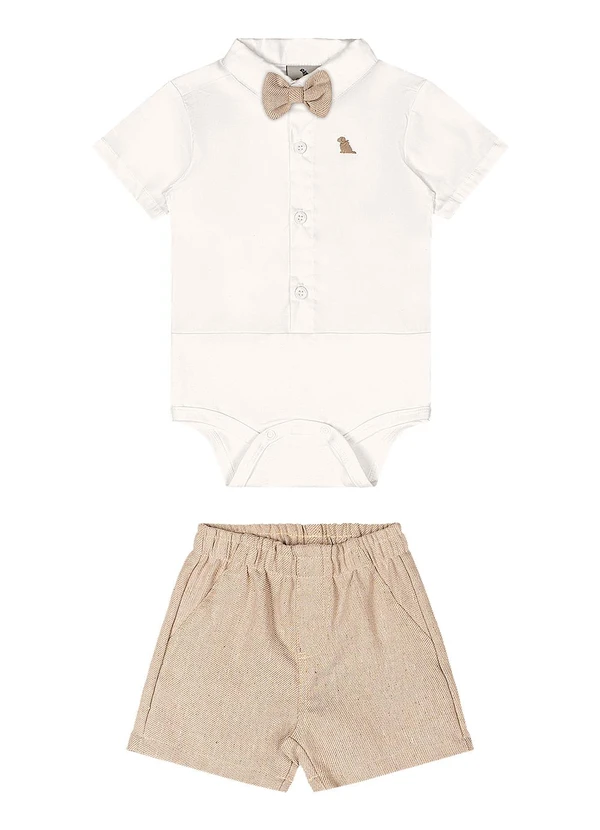 Quimby - Conjunto Bebê Body Gravata Bermuda Branco 2