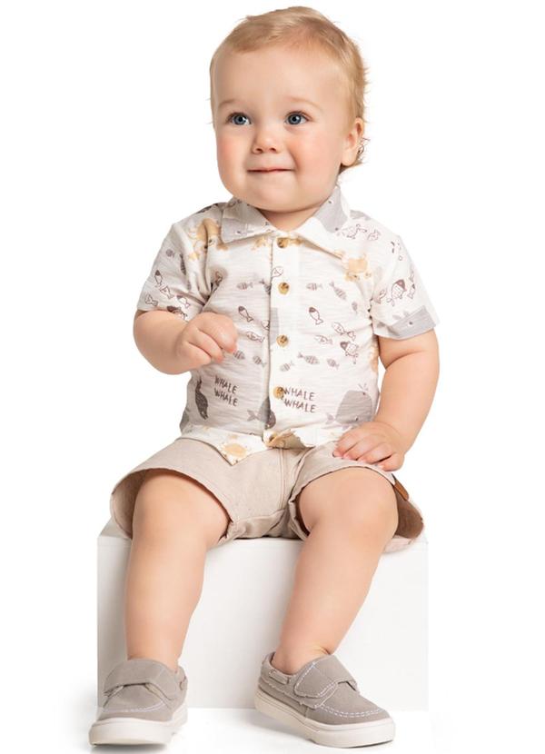 Marlan - Conjunto Bebê Camisa Baleia e Bermuda Bege