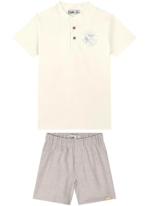 Ioluig - Conjunto Bebê Camisa e Bermuda Tecido Linho Bege - IOLUIG