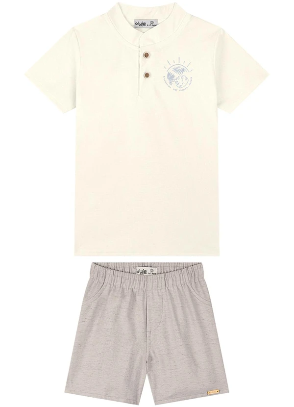 Ioluig - Conjunto Bebê Camisa e Bermuda Tecido Linho Bege 2