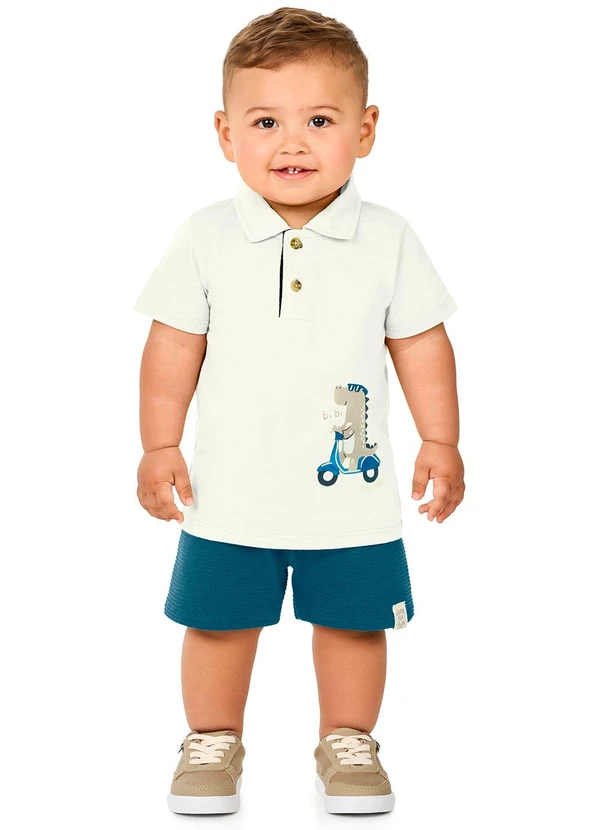 Marlan - Conjunto Bebê Camisa Polo e Bermuda Bege