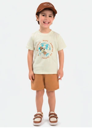 Ddk - Conjunto Bebê Camiseta Cachorro e Bermuda  Bege - DDK