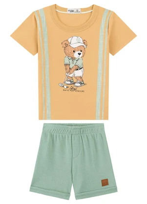 Ioluig - Conjunto Bebê Camiseta de Algodão e Bermuda Bege - IOLUIG