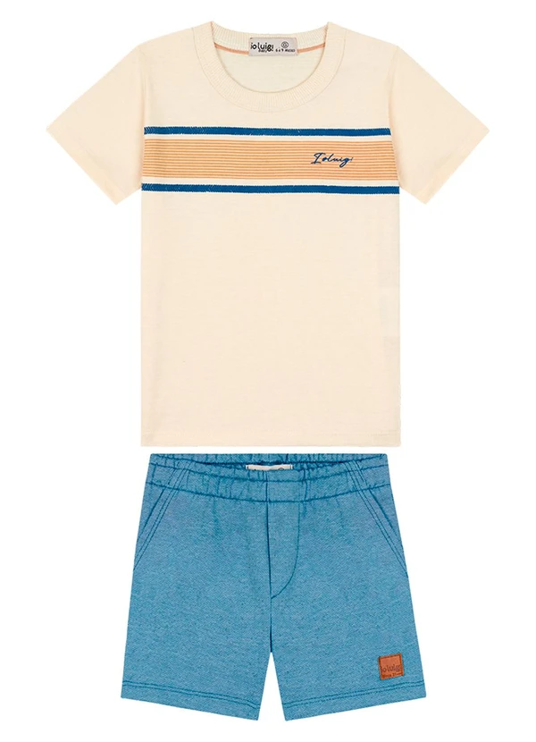 Ioluig - Conjunto Bebê Camiseta e Bermuda em Linho Bege