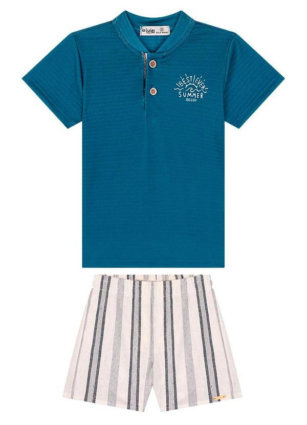 Ioluig - Conjunto Bebê Camiseta e Bermuda em Sarja Azul 2