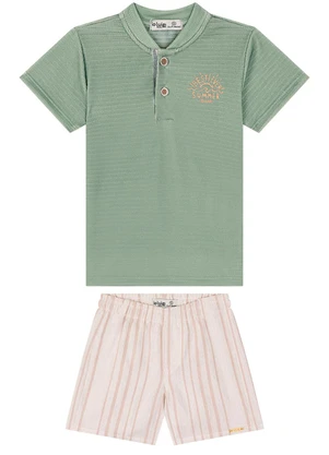 Ioluig - Conjunto Bebê Camiseta e Bermuda em Sarja Verde - IOLUIG