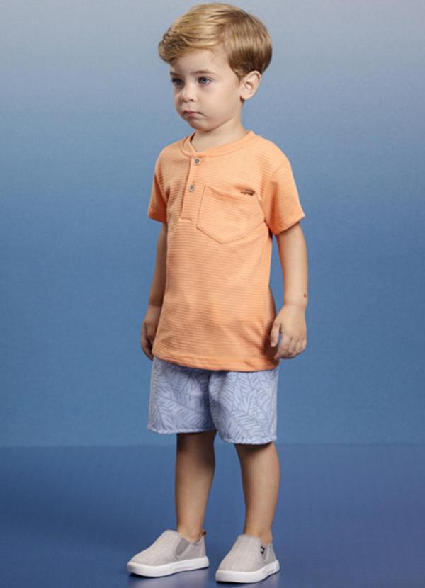 Ioluig - Conjunto Bebê Camiseta e Bermuda Folhas Laranja
