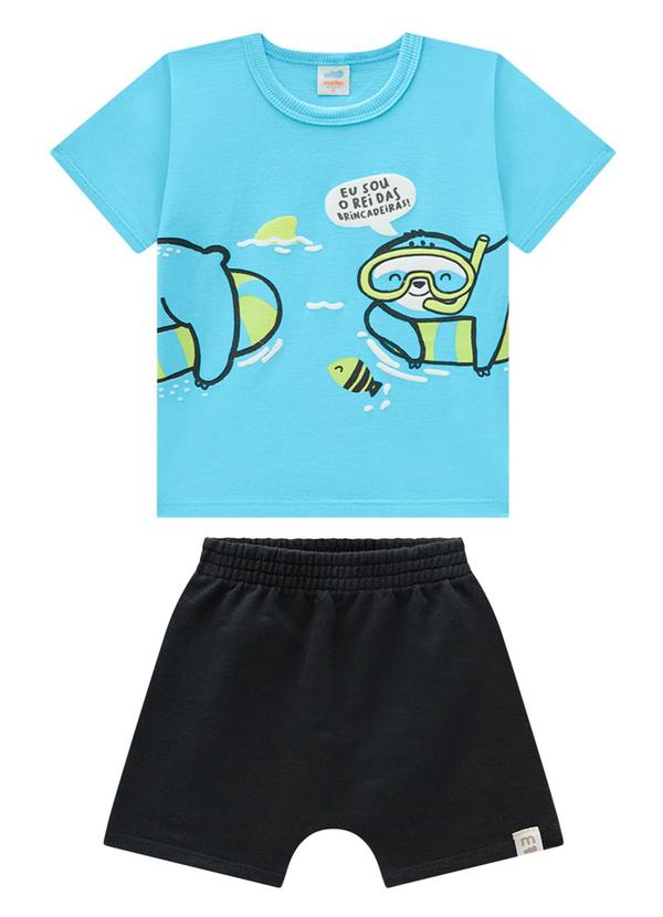 Marlan - Conjunto Bebê Camiseta e Bermuda Moletinho Azul