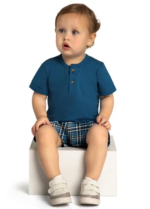 Marlan - Conjunto Bebê Camiseta e Bermuda Moletinho Azul - MARLAN