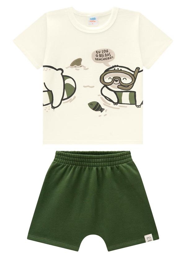 Marlan - Conjunto Bebê Camiseta e Bermuda Moletinho Bege