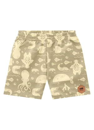 Marlan - Conjunto Bebê Camiseta e Bermuda Moletinho Bege - MARLAN