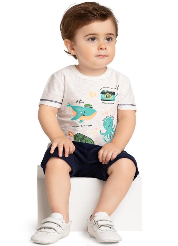 Marlan - Conjunto Bebê Camiseta e Bermuda Oceano Bege