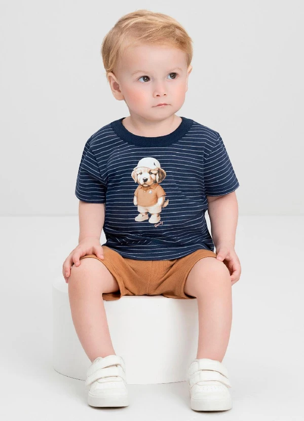 Quimby - Conjunto Bebê Camiseta e Bermuda Quimby Azul