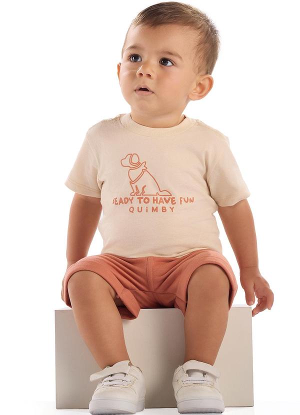 Quimby - Conjunto Bebê Camiseta e Bermuda Quimby Bege