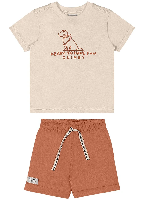 Quimby - Conjunto Bebê Camiseta e Bermuda Quimby Bege 2