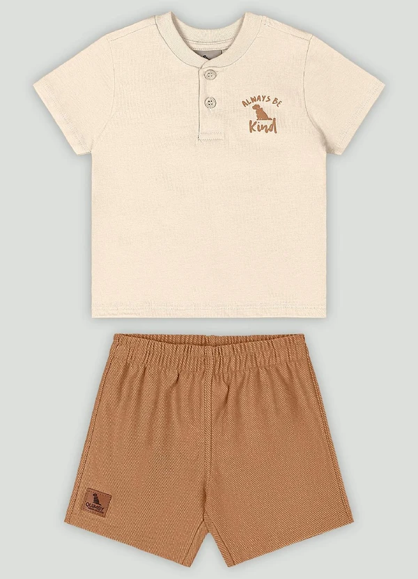 Quimby - Conjunto Bebê Camiseta e Bermuda Quimby Bege