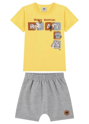 Marlan - Conjunto Bebê Camiseta e Bermuda Sarouel Amarelo - MARLAN