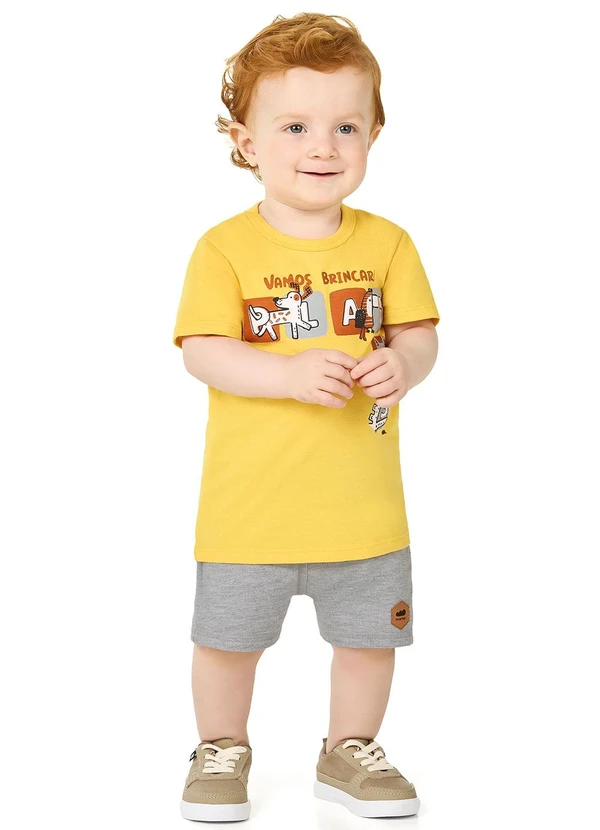 Marlan - Conjunto Bebê Camiseta e Bermuda Sarouel Amarelo
